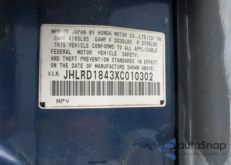 1999 Honda Cr-V Lx z USA, uszkodzony, nr VIN JHLRD1843XC010302